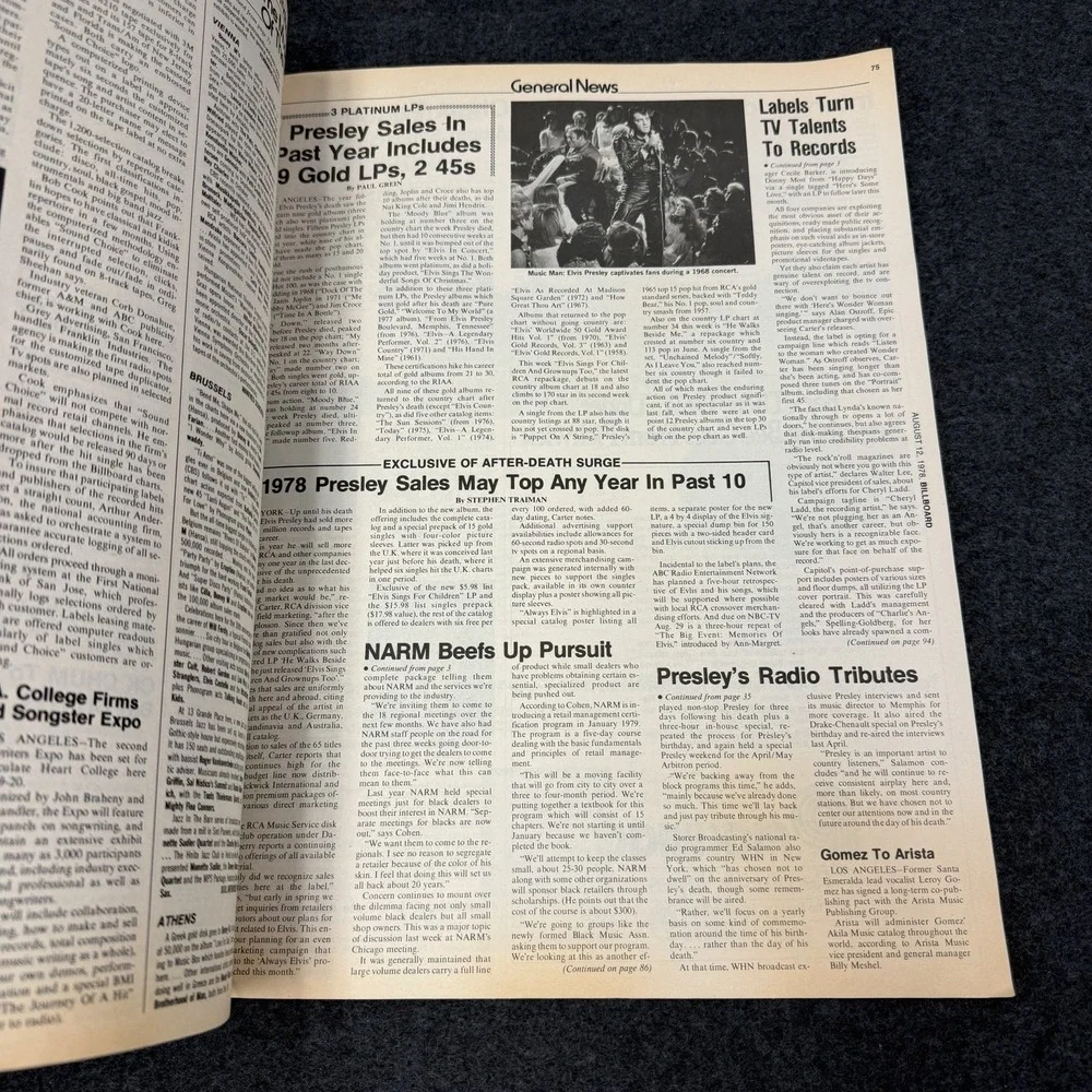 BILLBOARD Magazine Vintage August 12 1978 Elvis Evokes World Wide Death Date Tri